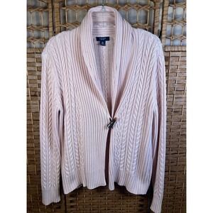 Chaps Ralph Lauren Pink Cable Knit Collar Cardigan Sweater Women SZ XL Valentine